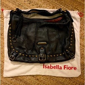 Isabella Fiore gold studded boho black leather satchel purse